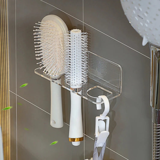 Clear Acrylic Wall-Mounted Comb and Brush Organizer Shelf