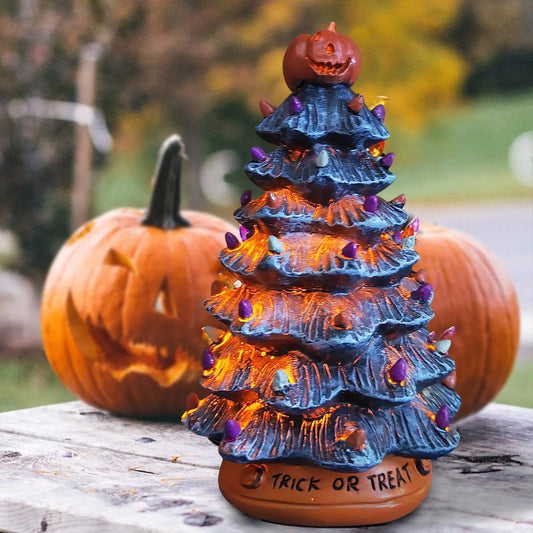 Creative LED Halloween Ceramic Pumpkin Ornament - Lighted Decorative Lamp for Festive Home Decor