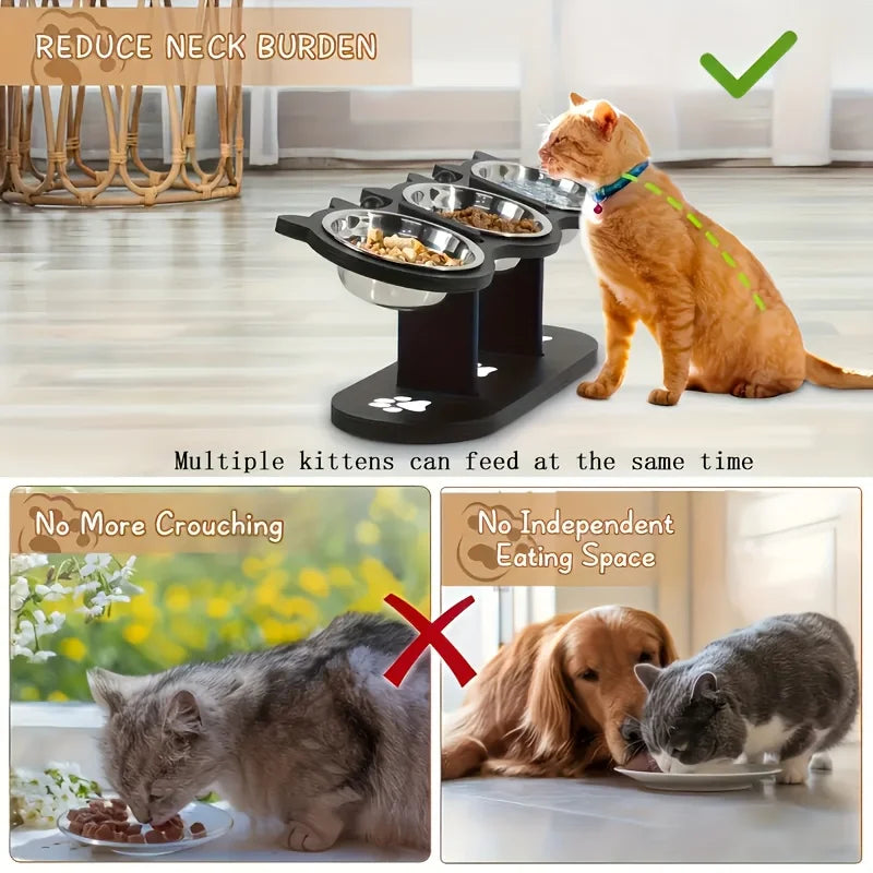 3-Tier Elevated Cat Bowl with Adjustable 15-Degree Slanted Stand