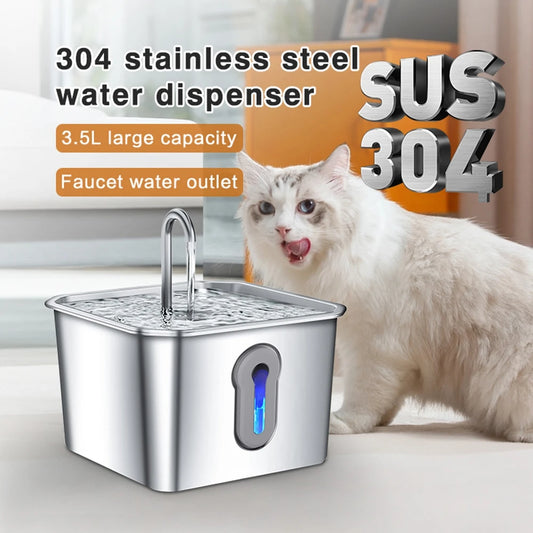 OYES 4L / 134oz Stainless Steel Automatic Cat Water Fountain with Ultra-Quiet Pump – Pet Drinking Fountain for Cats, Dogs & Multiple Pets