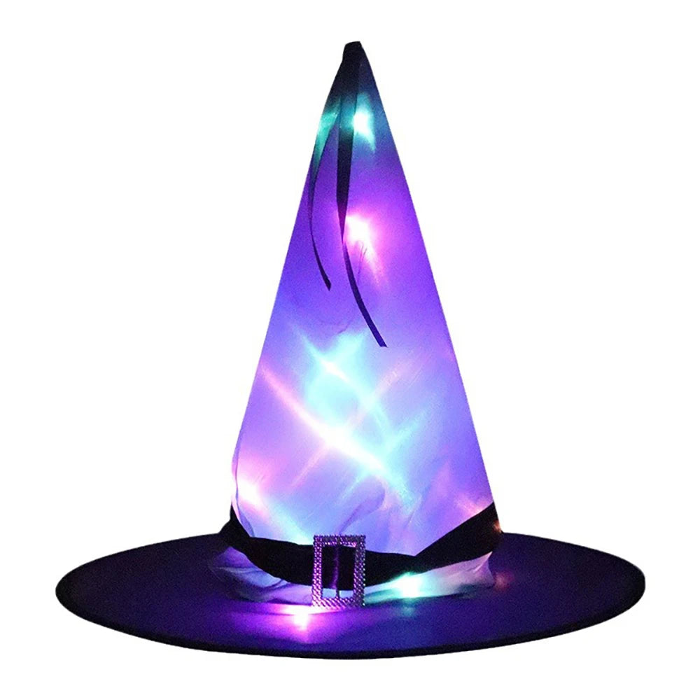 Halloween Witch Hat with LED Lights and Glowing Ghost Design