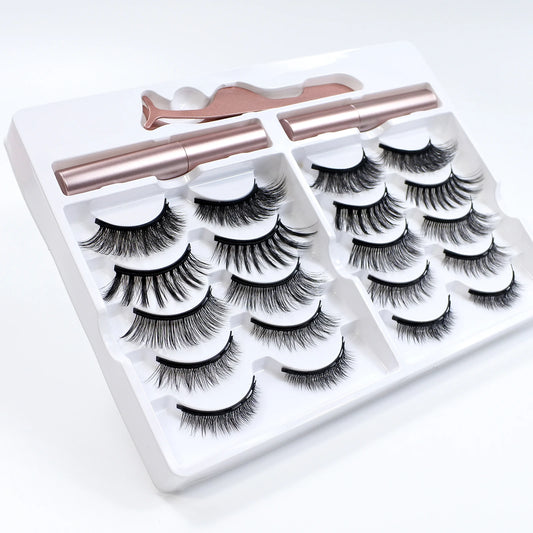 5/10 Pairs Reusable Magnetic Eyelashes Kit with Eyeliner & Applicator – Natural Look 5 Magnet False Lashes for Easy No-Glue Makeup