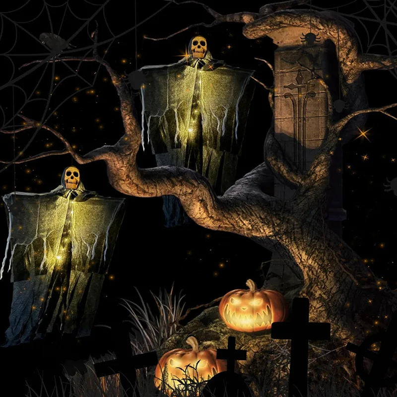 Halloween Glowing Skull Skeleton Gauze Hanging Ghost
