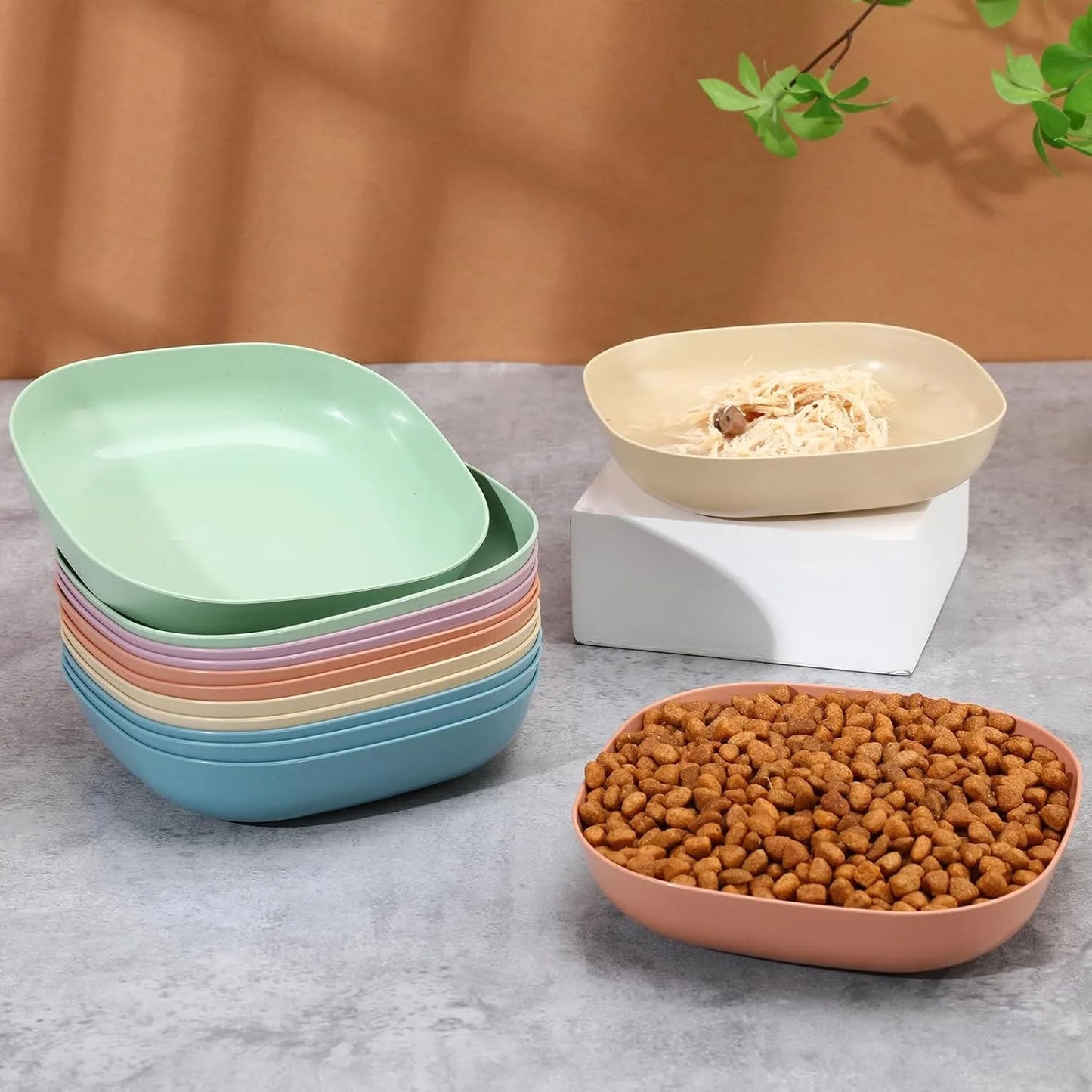 3/10/20pcs Non-Slip Plastic Cat Bowls Set for Kittens and Small Pets