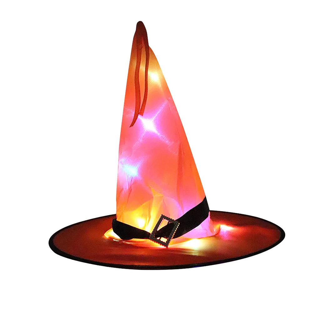 Halloween Witch Hat with LED Lights and Glowing Ghost Design