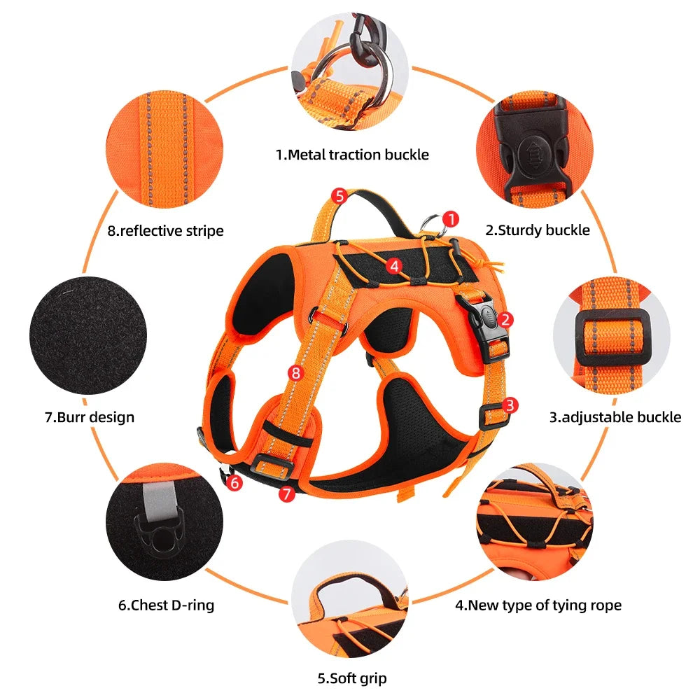 Adjustable Reflective Nylon Dog Harness with No-Pull Design