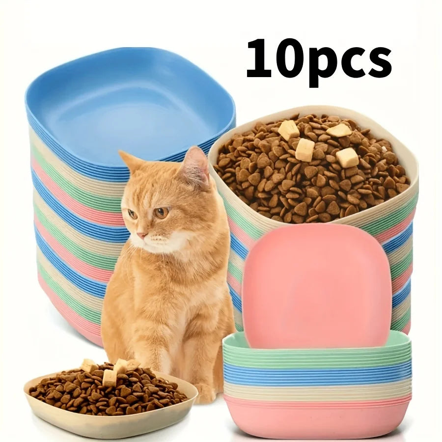 3/10/20pcs Non-Slip Plastic Cat Bowls Set for Kittens and Small Pets