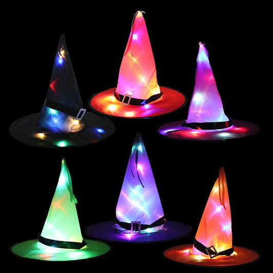Halloween Witch Hat with LED Lights and Glowing Ghost Design