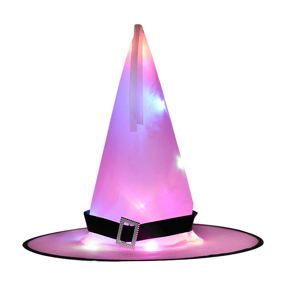 Halloween Witch Hat with LED Lights and Glowing Ghost Design