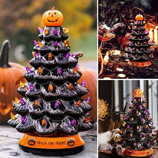 Creative LED Halloween Ceramic Pumpkin Ornament - Lighted Decorative Lamp for Festive Home Decor