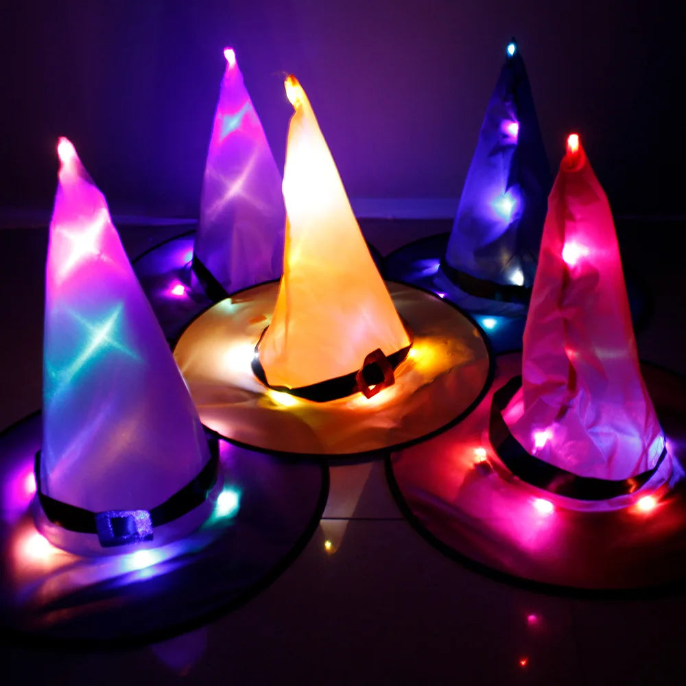 Halloween Witch Hat with LED Lights and Glowing Ghost Design