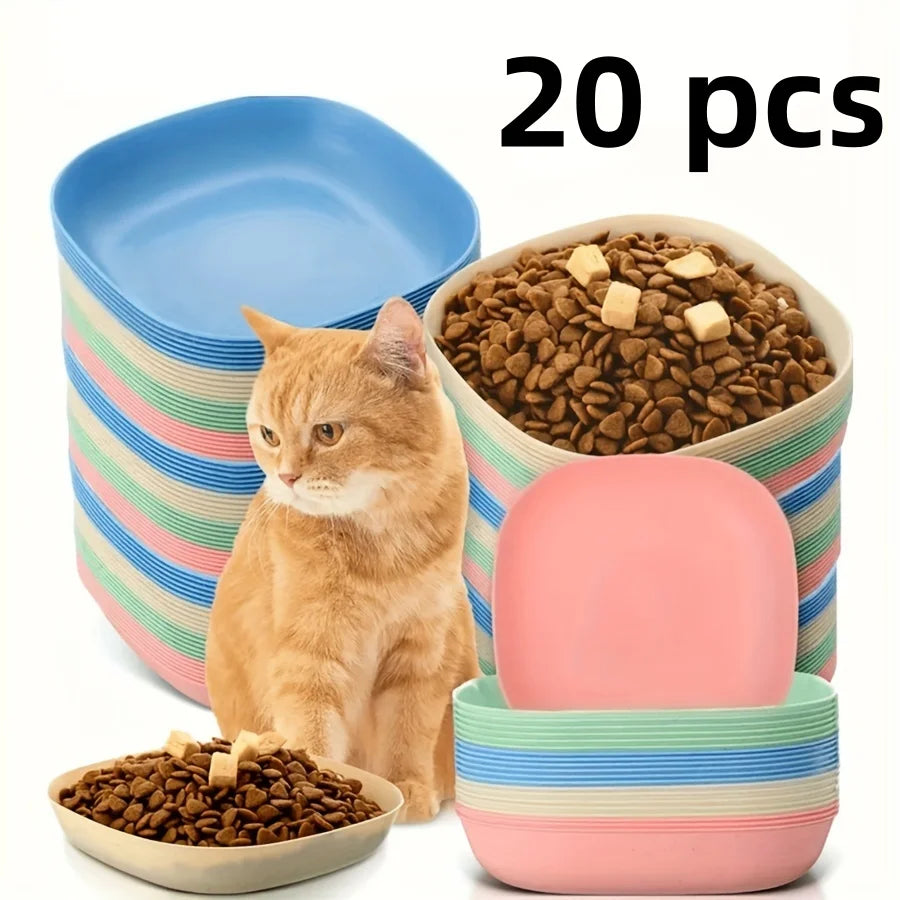 3/10/20pcs Non-Slip Plastic Cat Bowls Set for Kittens and Small Pets