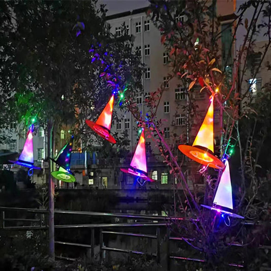 Halloween Witch Hat with LED Lights and Glowing Ghost Design
