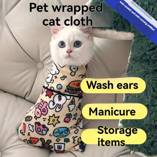 Soft Cat Grooming Wrap with Self-Adhesive Design