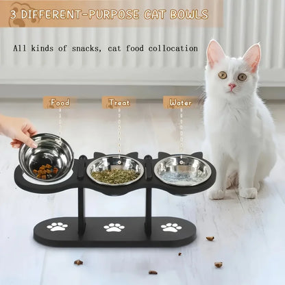 3-Tier Elevated Cat Bowl with Adjustable 15-Degree Slanted Stand