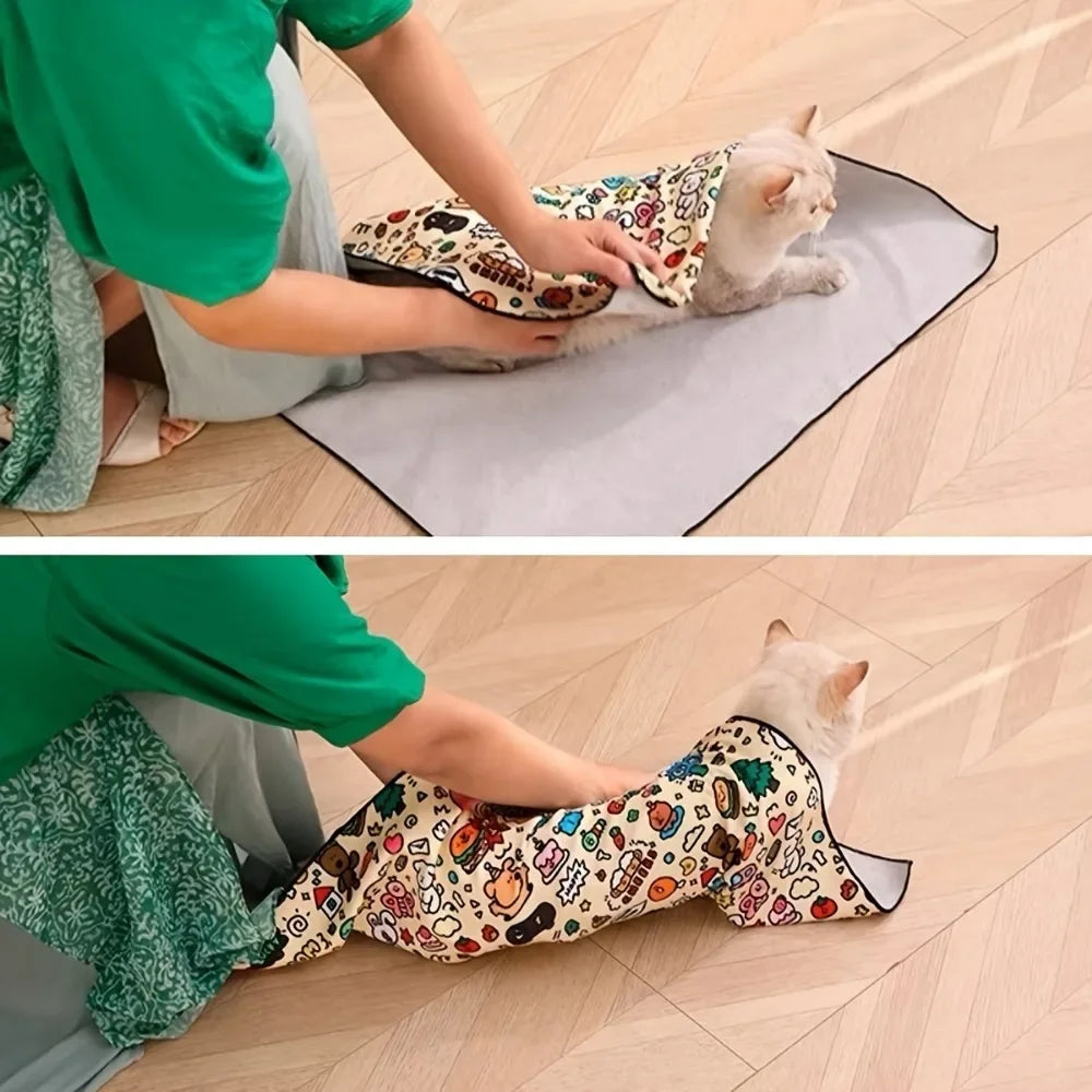 Soft Cat Grooming Wrap with Self-Adhesive Design