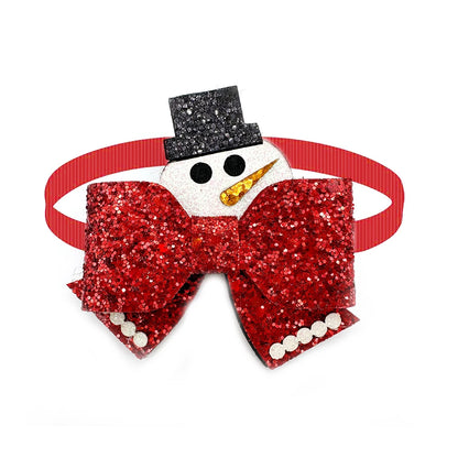 Festive 30-Piece Christmas Dog Bow Tie Set - Adjustable Snowman and Deer Style Neckties for Small Dogs and Pet Grooming Accessories