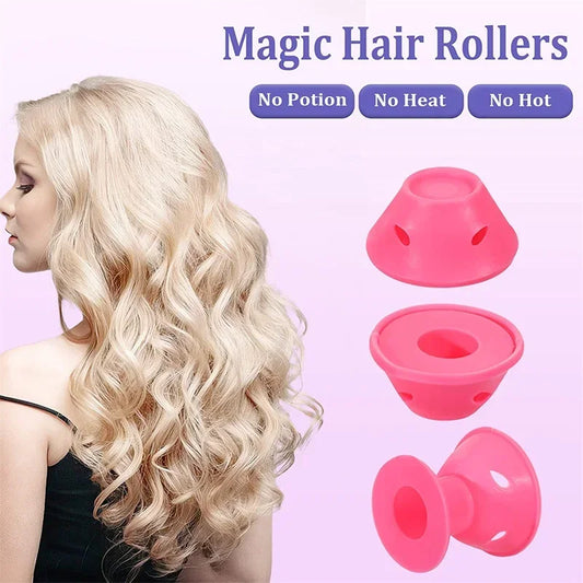 10Pcs Heatless Hair Curlers Set – Large & Small Soft Silicone Overnight Rollers for Natural Waves, No-Heat Lazy Curling Rods for Women & Kids