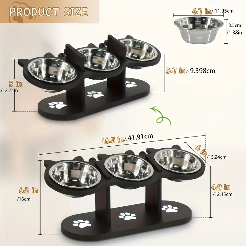3-Tier Elevated Cat Bowl with Adjustable 15-Degree Slanted Stand