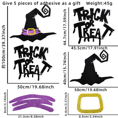 Spooky Halloween Door and Window Stickers - Skeleton Hand, Pumpkin, Devil, Witch Hat, and Ghost Designs