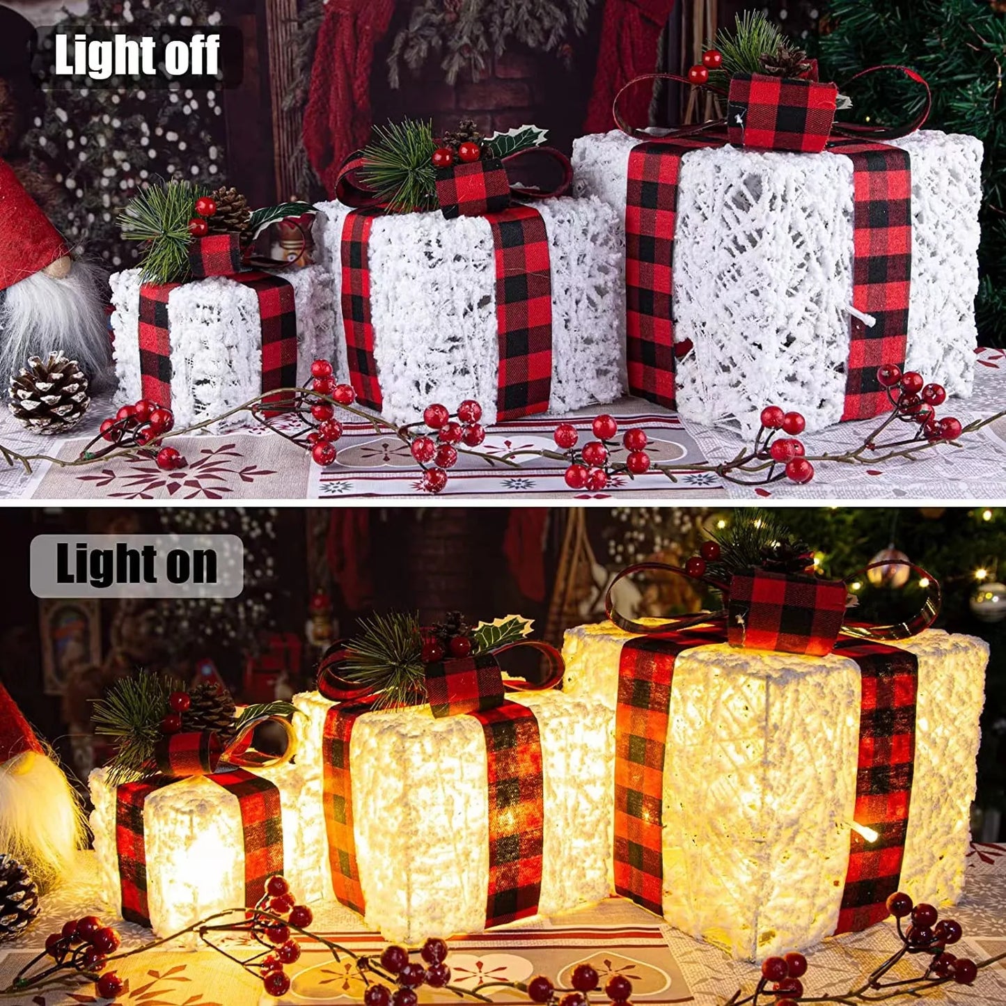 Festive Christmas Glow Gift Box Set - 3-Piece Metal Lanterns for Holiday Tree & Home Decor
