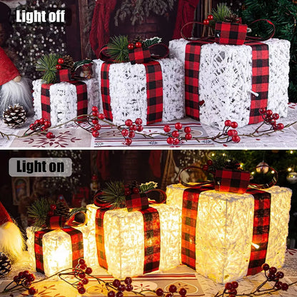 Festive Christmas Glow Gift Box Set - 3-Piece Metal Lanterns for Holiday Tree & Home Decor