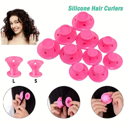10Pcs Heatless Hair Curlers Set – Large & Small Soft Silicone Overnight Rollers for Natural Waves, No-Heat Lazy Curling Rods for Women & Kids