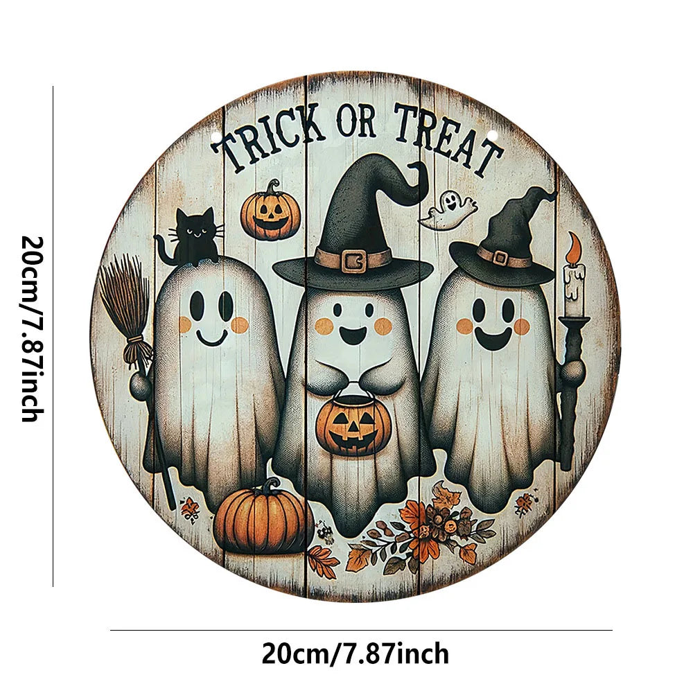Halloween Wooden Ghost Wreath Sign