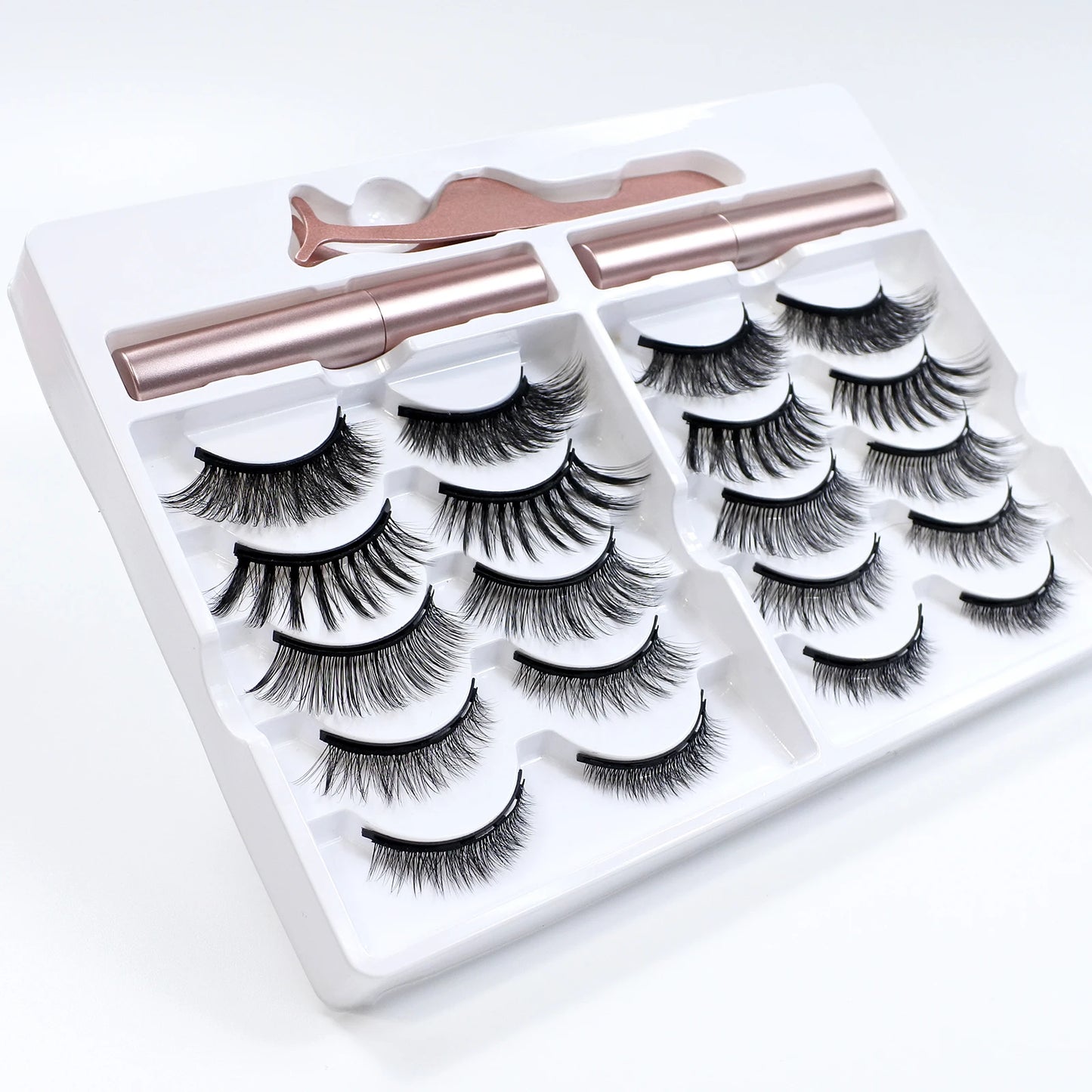 5/10 Pairs Reusable Magnetic Eyelashes Kit with Eyeliner & Applicator – Natural Look 5 Magnet False Lashes for Easy No-Glue Makeup