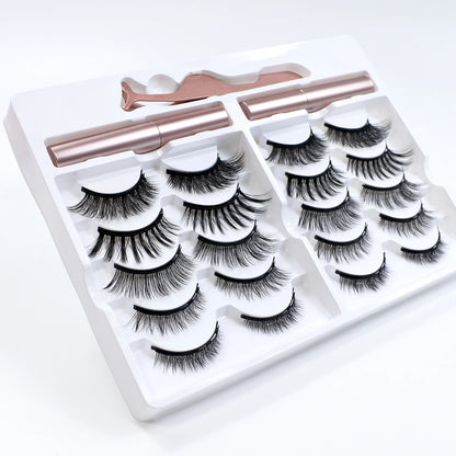5/10 Pairs Reusable Magnetic Eyelashes Kit with Eyeliner & Applicator – Natural Look 5 Magnet False Lashes for Easy No-Glue Makeup