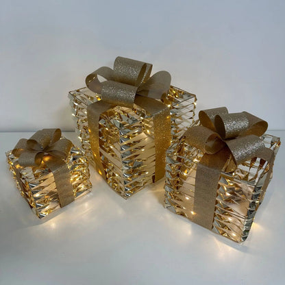 Festive Christmas Glow Gift Box Set - 3-Piece Metal Lanterns for Holiday Tree & Home Decor