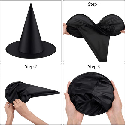 Black Oxford Cloth Halloween Witch Hat for Kids and Adults