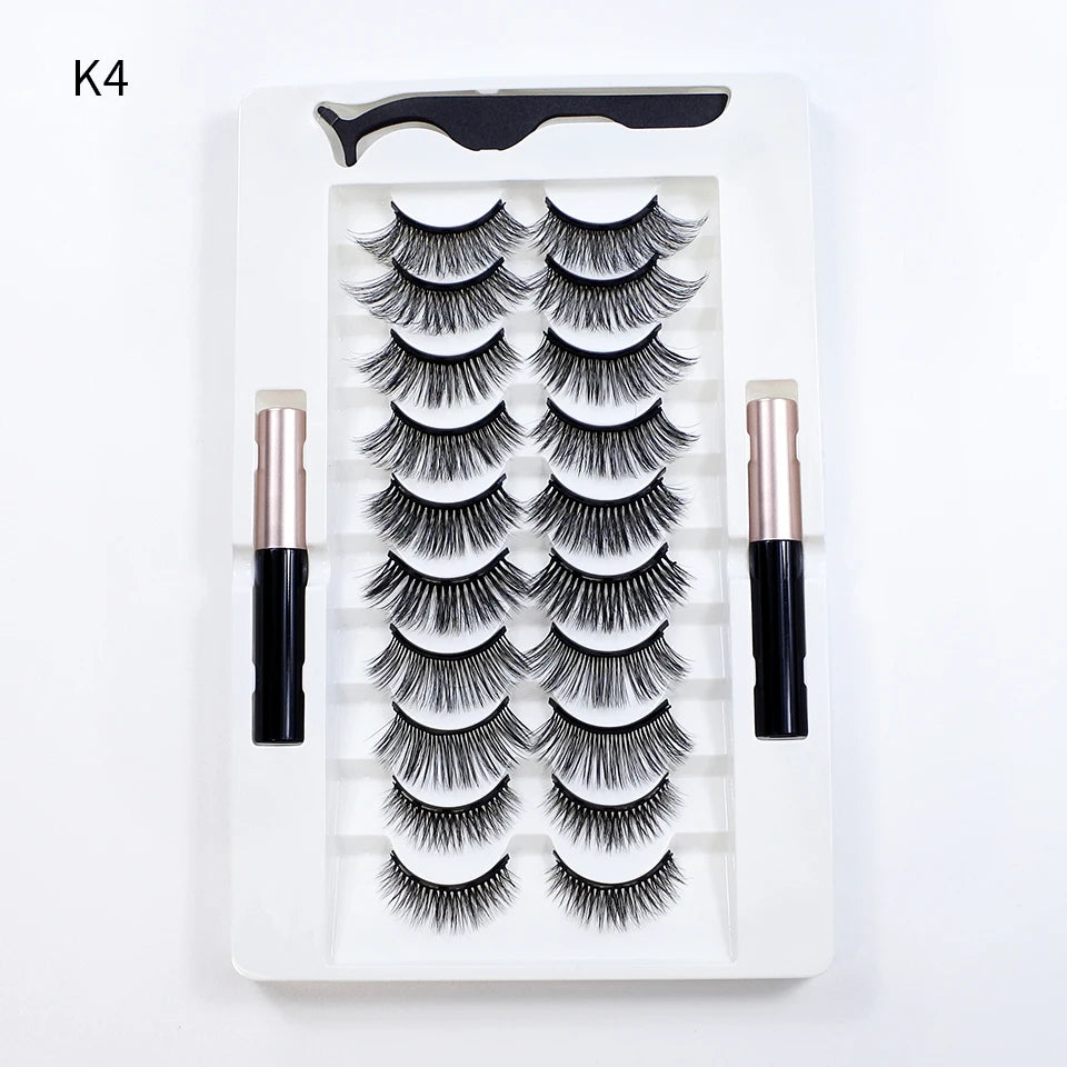 5/10 Pairs Reusable Magnetic Eyelashes Kit with Eyeliner & Applicator – Natural Look 5 Magnet False Lashes for Easy No-Glue Makeup