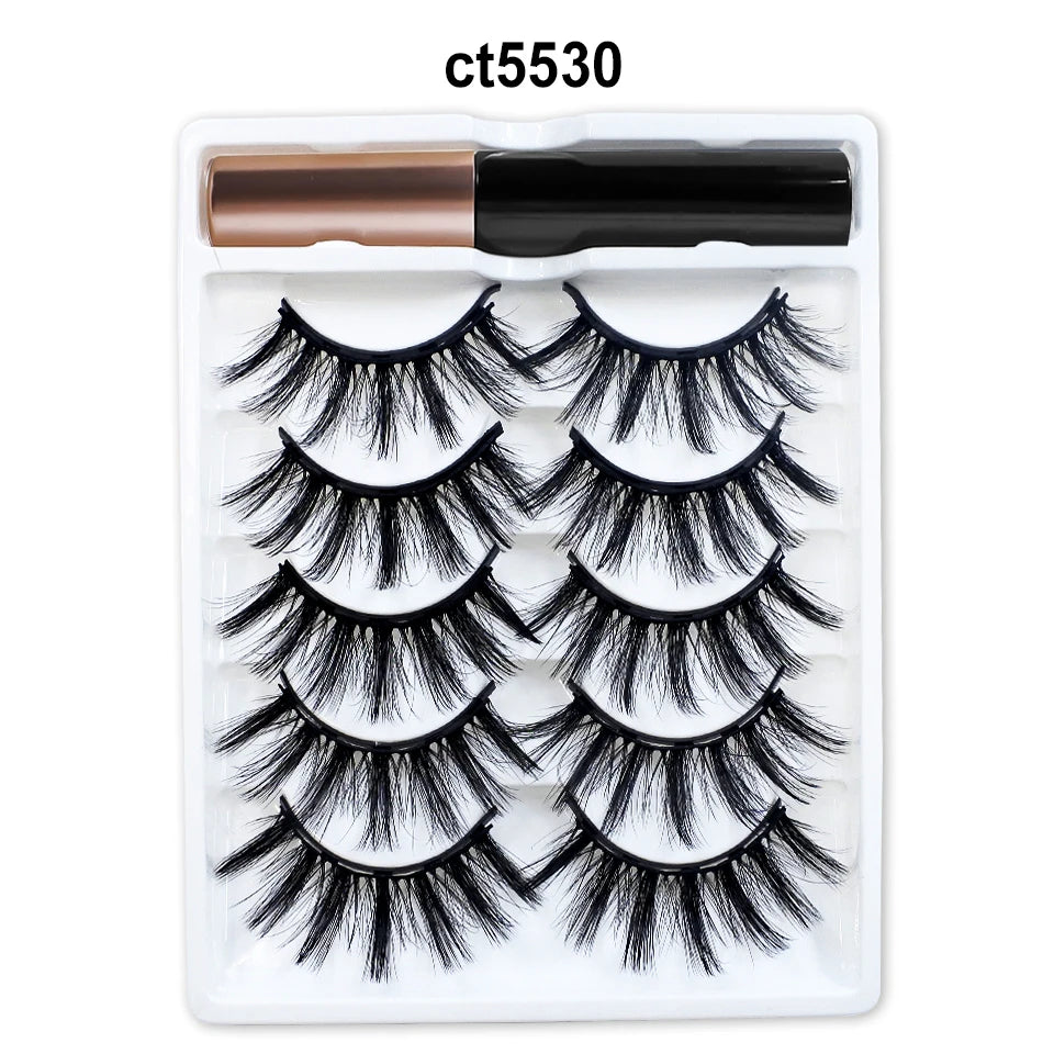 5/10 Pairs Reusable Magnetic Eyelashes Kit with Eyeliner & Applicator – Natural Look 5 Magnet False Lashes for Easy No-Glue Makeup