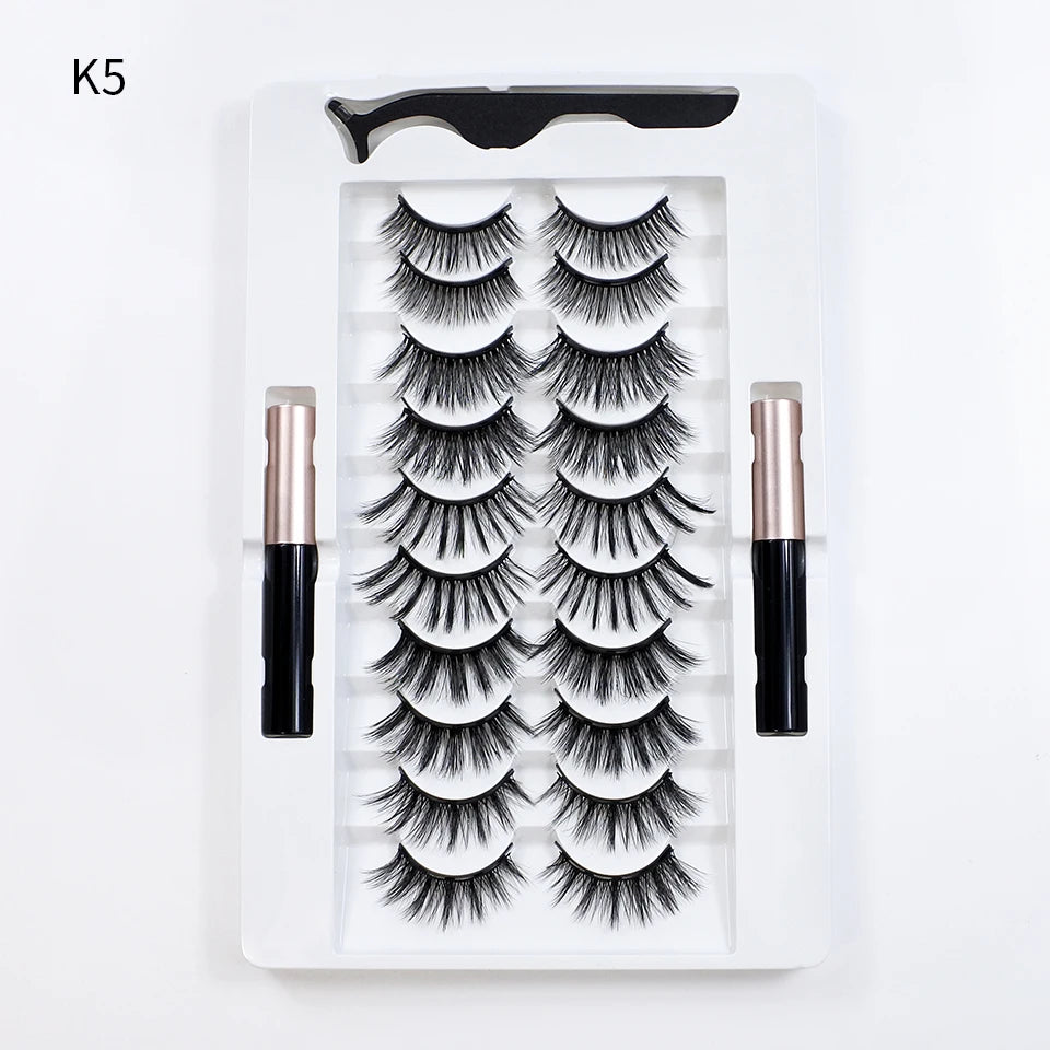 5/10 Pairs Reusable Magnetic Eyelashes Kit with Eyeliner & Applicator – Natural Look 5 Magnet False Lashes for Easy No-Glue Makeup