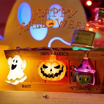 Halloween LED String Lights with Ghost, Witch, and Pumpkin Designs