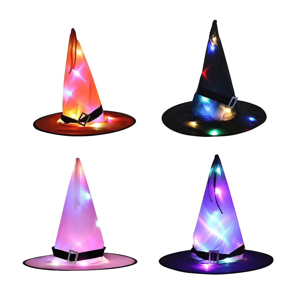 Halloween Witch Hat with LED Lights and Glowing Ghost Design