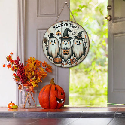 Halloween Wooden Ghost Wreath Sign