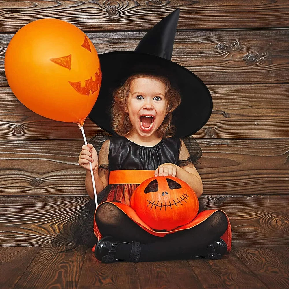 Black Oxford Cloth Halloween Witch Hat for Kids and Adults
