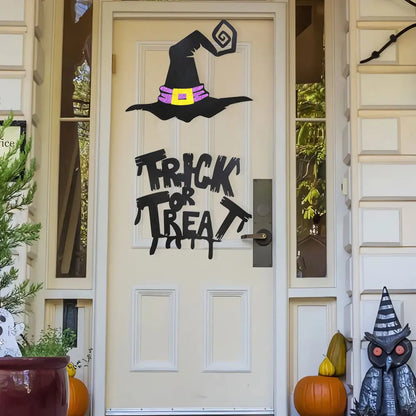 Spooky Halloween Door and Window Stickers - Skeleton Hand, Pumpkin, Devil, Witch Hat, and Ghost Designs