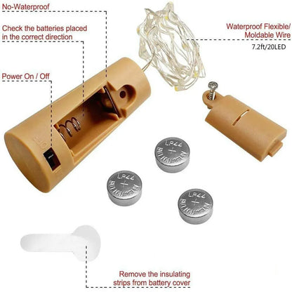 Twinkling 2M LED Fairy String Lights with Wine Bottle Cork - Ideal for Christmas Bottle Decor and Holiday Ambiance