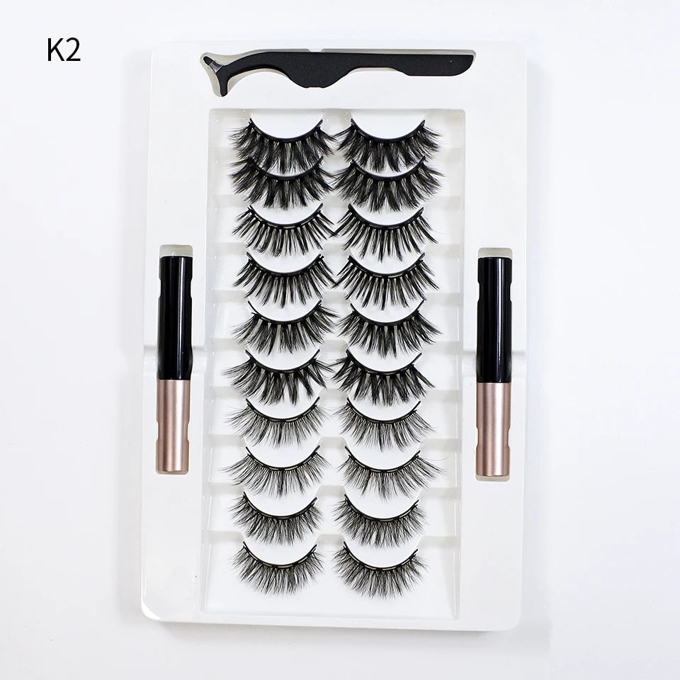 5/10 Pairs Reusable Magnetic Eyelashes Kit with Eyeliner & Applicator – Natural Look 5 Magnet False Lashes for Easy No-Glue Makeup