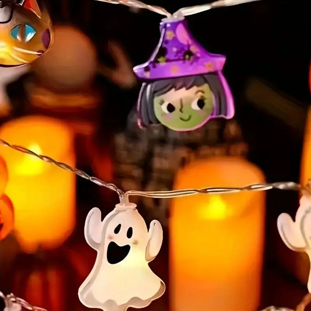 Halloween LED String Lights with Ghost, Witch, and Pumpkin Designs