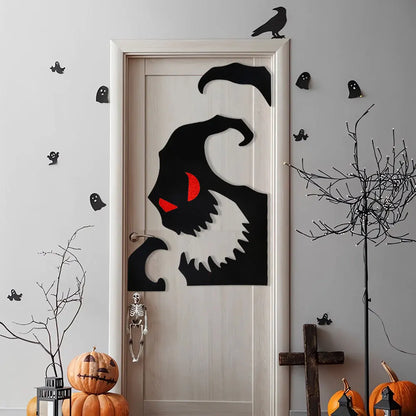 Spooky Halloween Door and Window Stickers - Skeleton Hand, Pumpkin, Devil, Witch Hat, and Ghost Designs