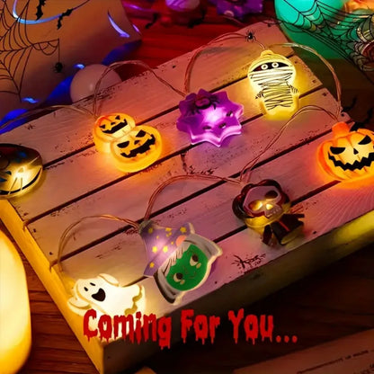 Halloween LED String Lights with Ghost, Witch, and Pumpkin Designs