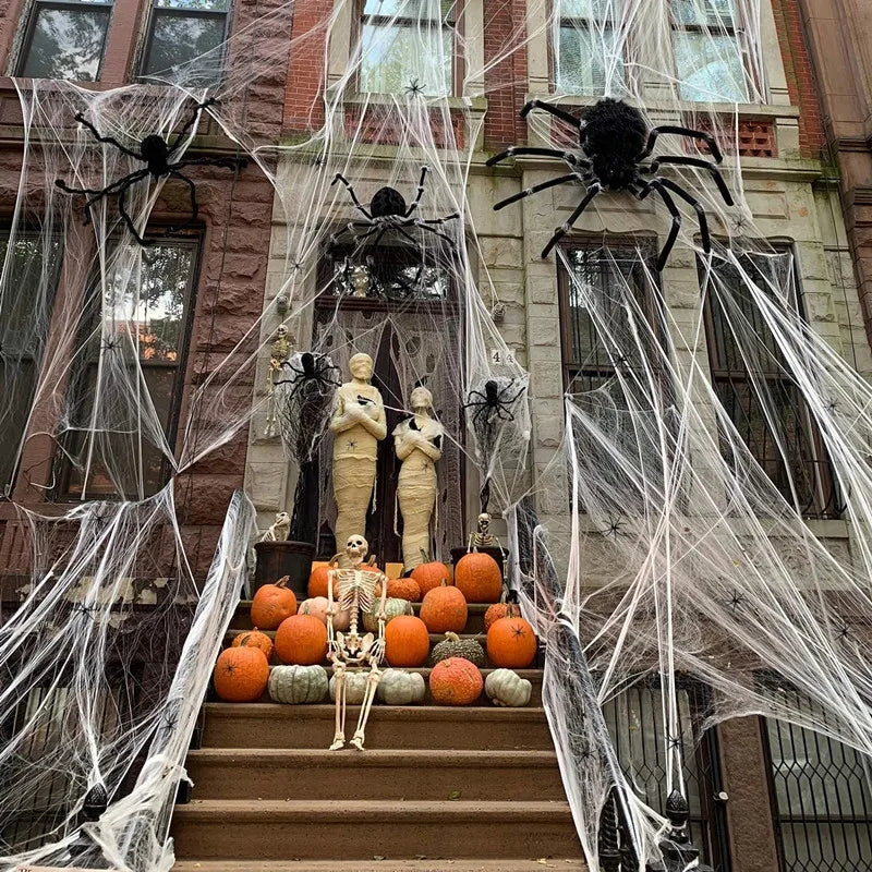 Stretchy Artificial Spider Web for Halloween Decorations - Ideal for Scary Party Scenes and Haunted House Props