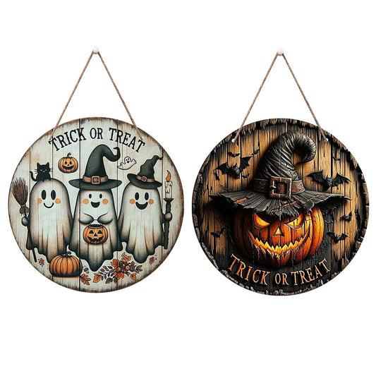 Halloween Wooden Ghost Wreath Sign