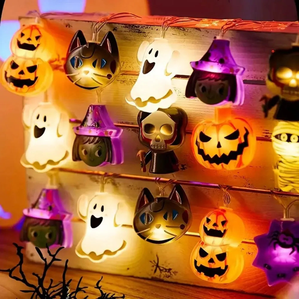 Halloween LED String Lights with Ghost, Witch, and Pumpkin Designs