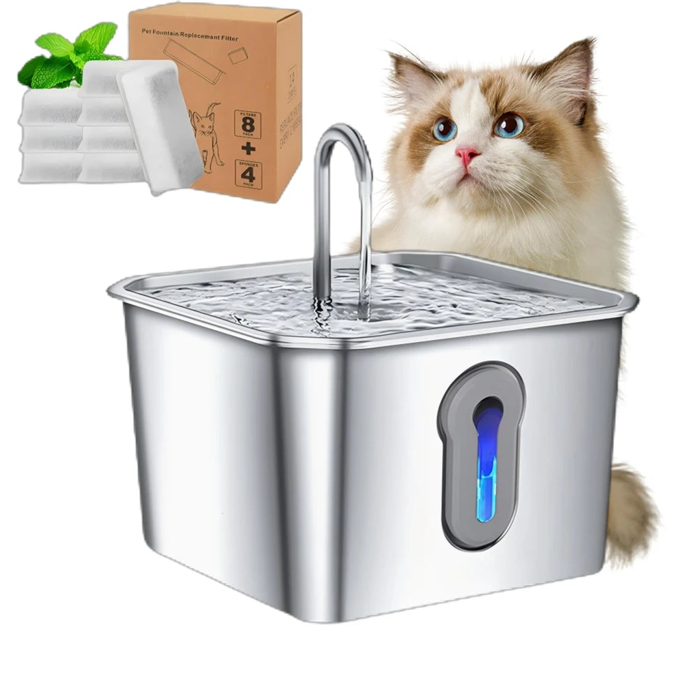 OYES 4L / 134oz Stainless Steel Automatic Cat Water Fountain with Ultra-Quiet Pump – Pet Drinking Fountain for Cats, Dogs & Multiple Pets