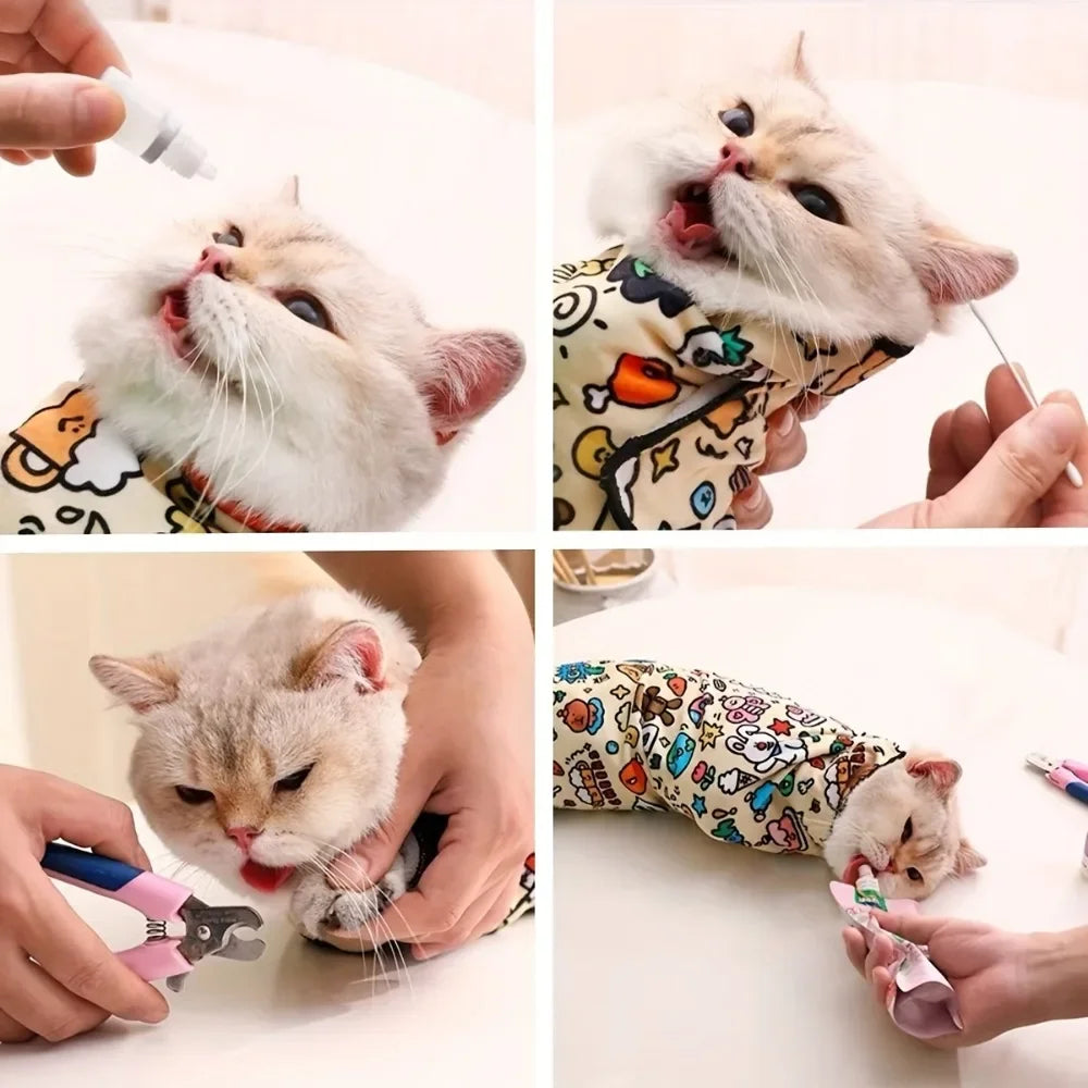 Soft Cat Grooming Wrap with Self-Adhesive Design